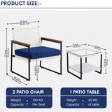 Outdoor 3-Piece Wicker Patio Set(White & Navy Blue)