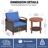 3-Piece Outdoor Wicker Patio Conversation Set (Dark Brown & Blue)