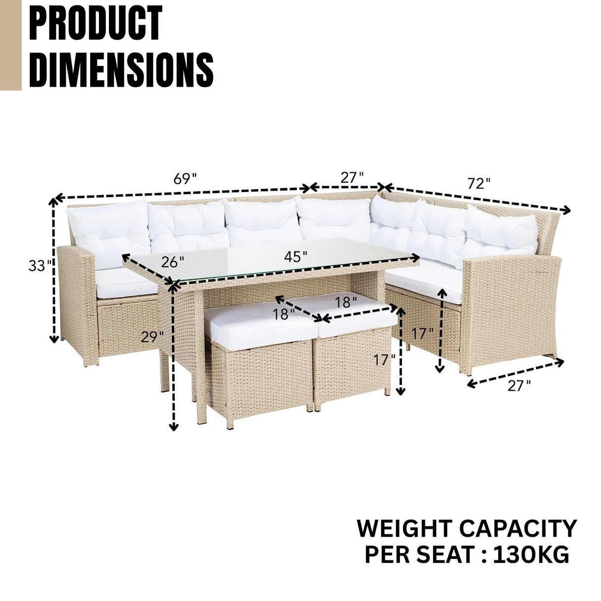 5-Piece Wicker Patio Conversation Set (Beige/White)