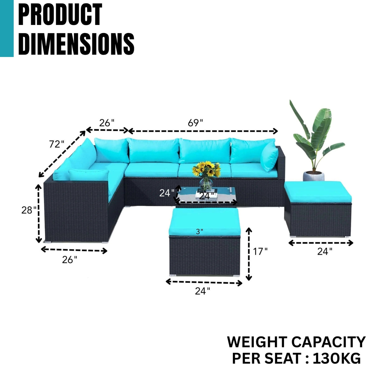 5-Piece Outdoor Wicker Furniture Set Modern Outdoor L-Shaped