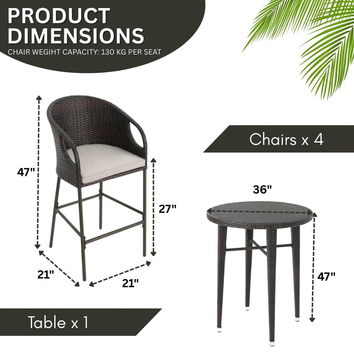 5 Piece Outdoor Wicker Bar Set with High Top Table