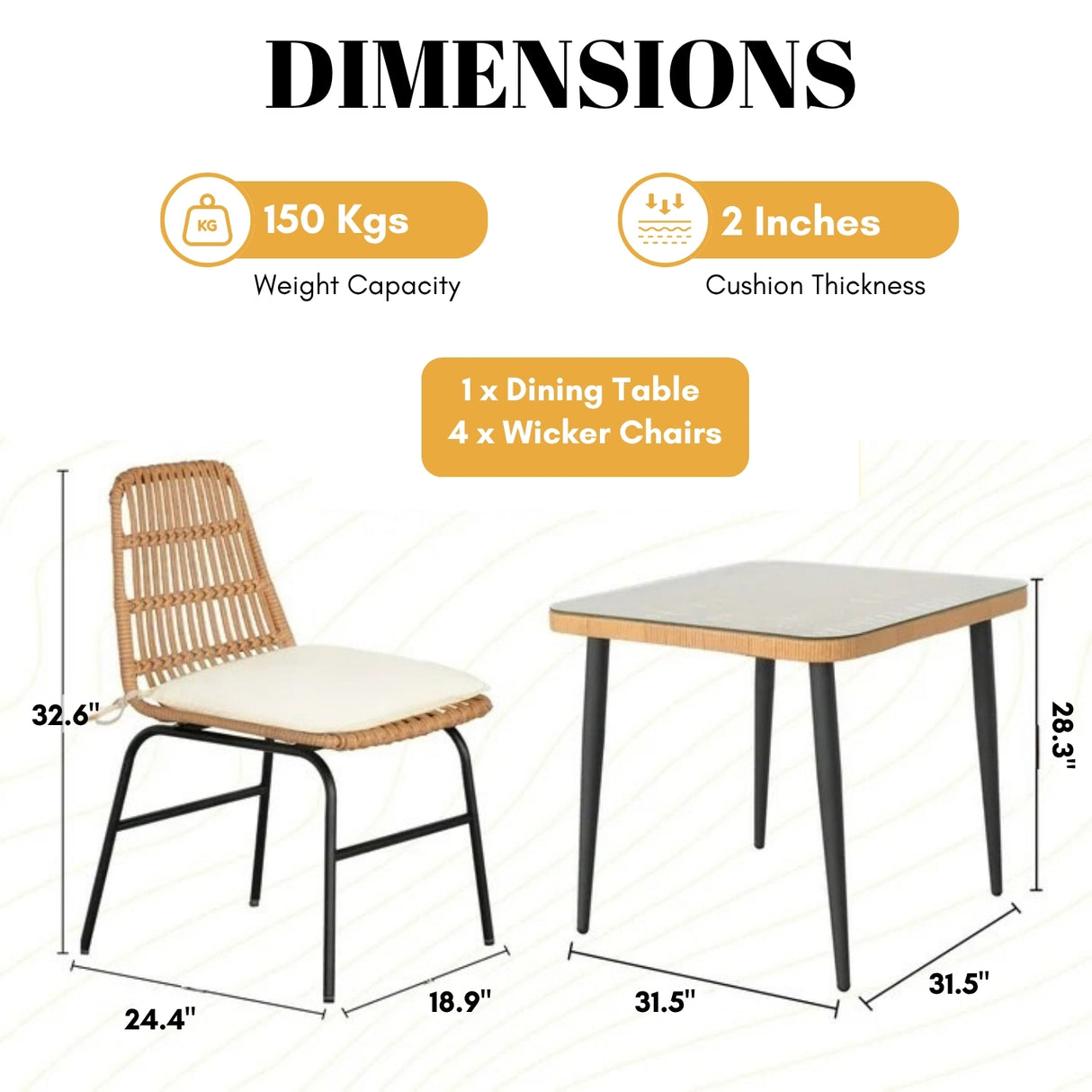5-Piece Outdoor Patio Dining Set With Rattan Chairs & Glass-Top Table