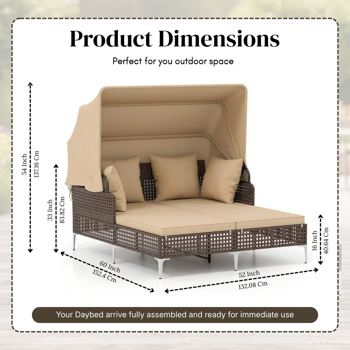 Luxury Outdoor Rattan Wicker Daybed with Canopy & Cushions