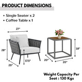 Outdoor Rope 3-Piece Patio Set With Wooden Top Table