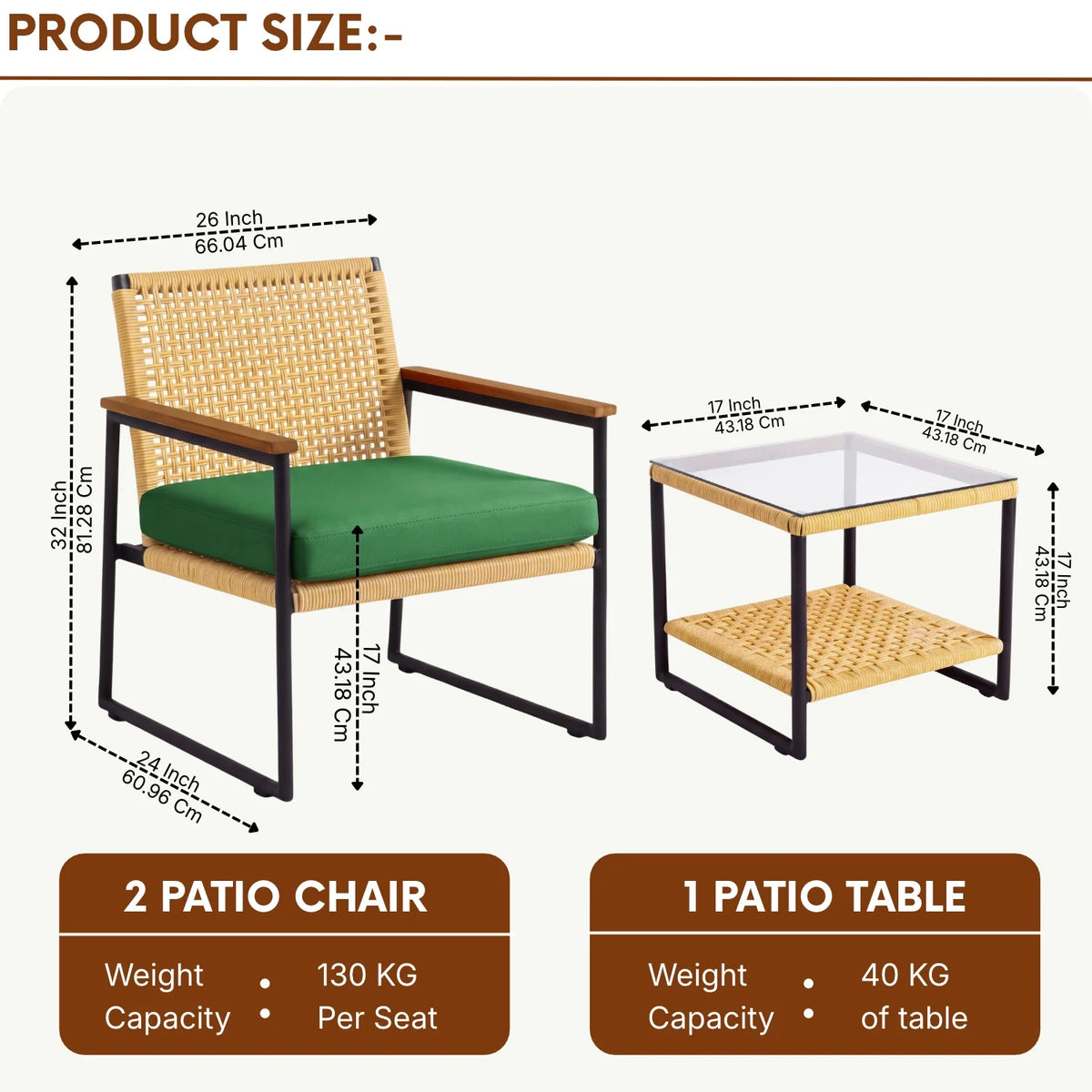 Outdoor 3-Piece Wicker Patio Set(Beige & Green)