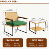Outdoor 3-Piece Wicker Patio Set(Beige & Green)
