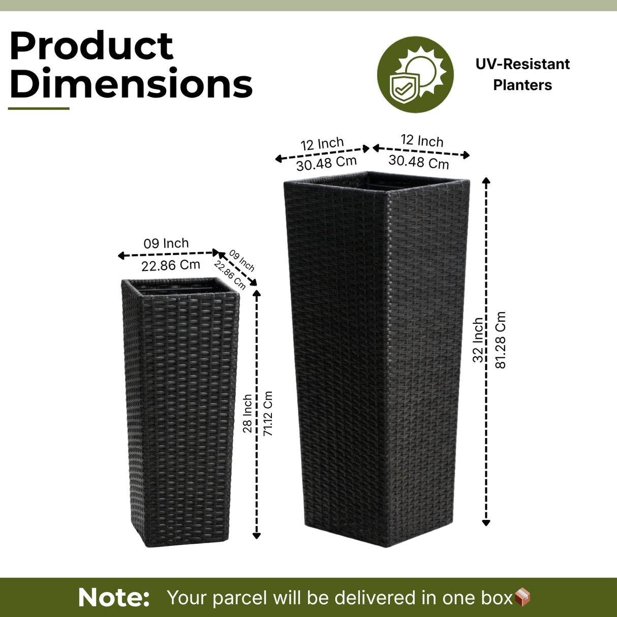 2-Piece Outdoor Rattan Wicker Tall Square Planters (Black)
