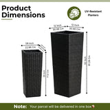 2-Piece Outdoor Rattan Wicker Tall Square Planters (Black)
