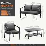 4-Piece Outdoor Rope Sofa Set With Glass Top Table