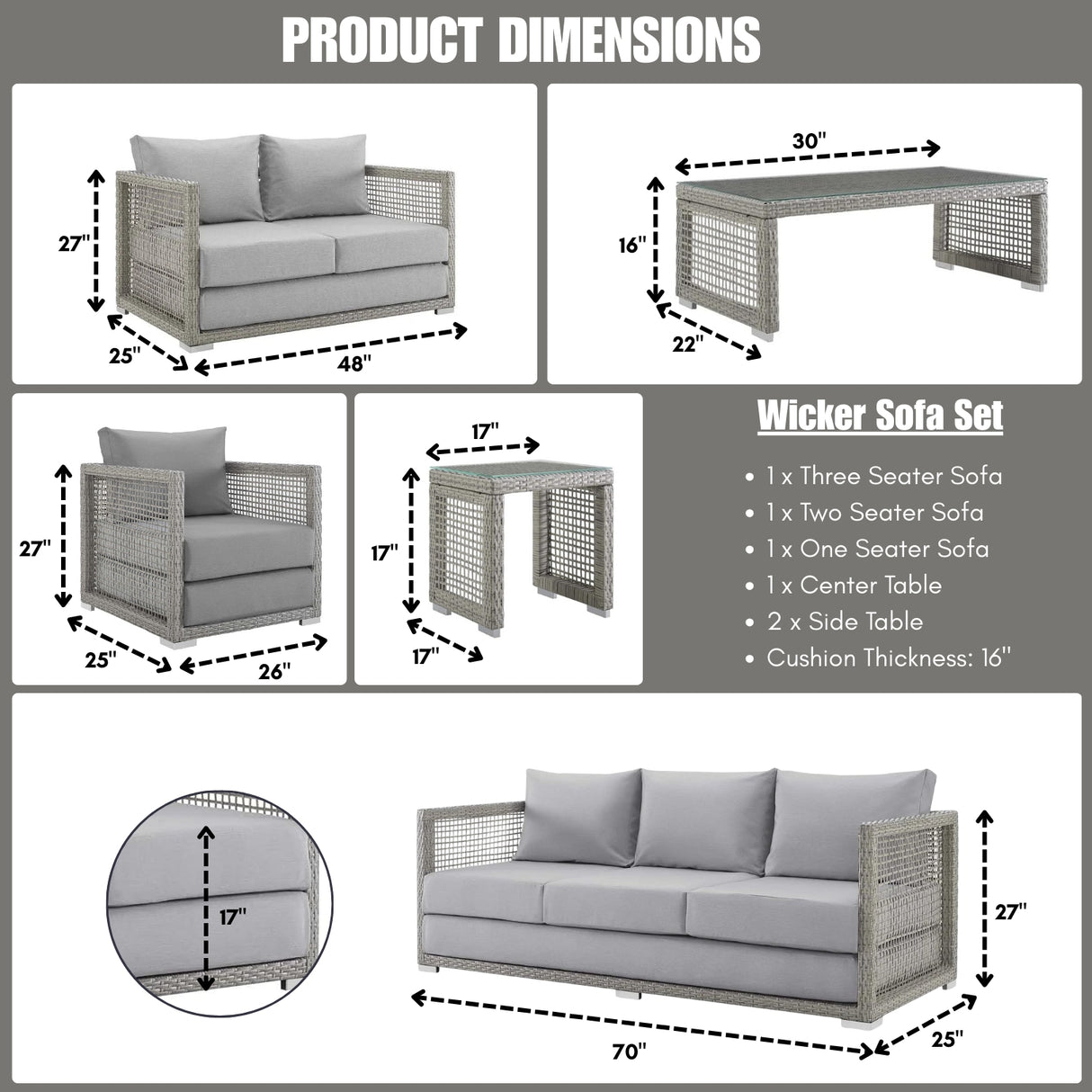 Outdoor Wicker Woven 6 Pieces Sectional Patio Furniture Set