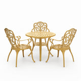 3-Seater Outdoor Cast Aluminum Bistro Set with Round Table (Beige)