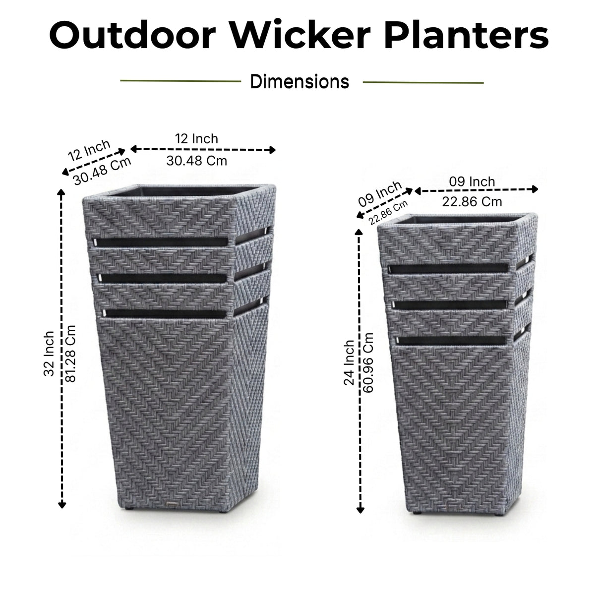 Outdoor Tall Square Rattan Planter Set of 2 (Silver Grey)