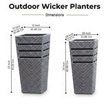Outdoor Tall Square Rattan Planter Set of 2 (Silver Grey)