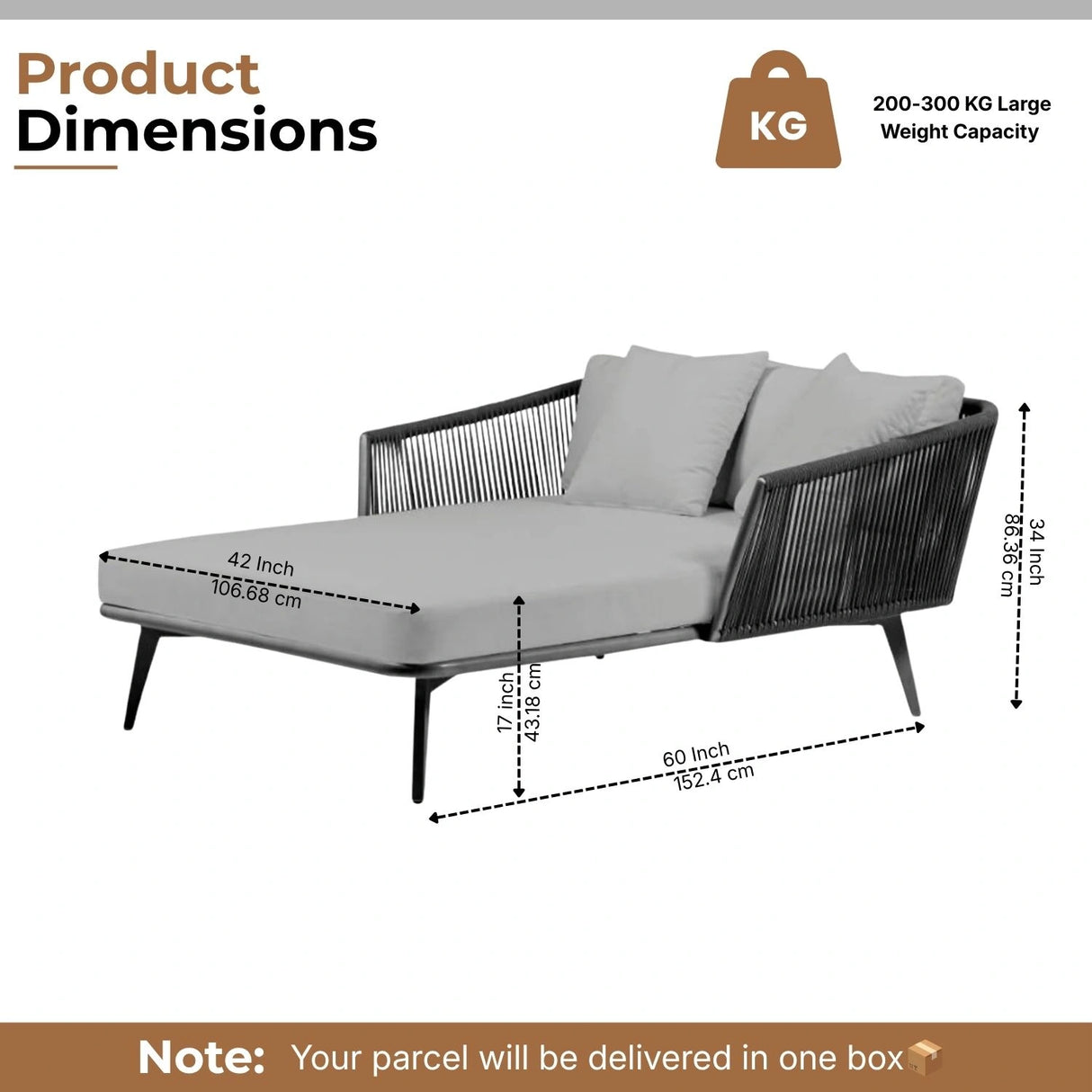 Outdoor Black Rope Patio Daybed with Comfortable Grey Cushion