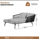 Outdoor Black Rope Patio Daybed with Comfortable Grey Cushion