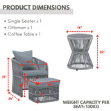 Outdoor 3 Piece Rope Patio Sofa Set (Grey)