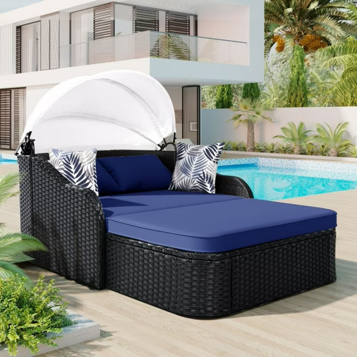 Outdoor Rattan Wicker Double Seater Canopy Daybed