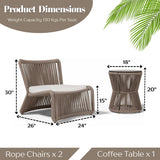 3-Piece Outdoor Beige Rope Patio Set