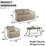 4-Piece Outdoor Braid & Rope Sofa Set (Beige & Dark Cream)