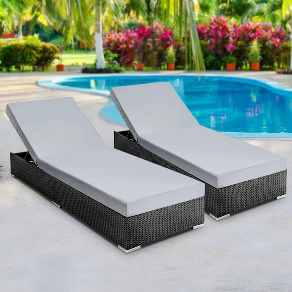 Outdoor 2-Piece Chaise Lounge Chair with Adjustable Settings and Cushions