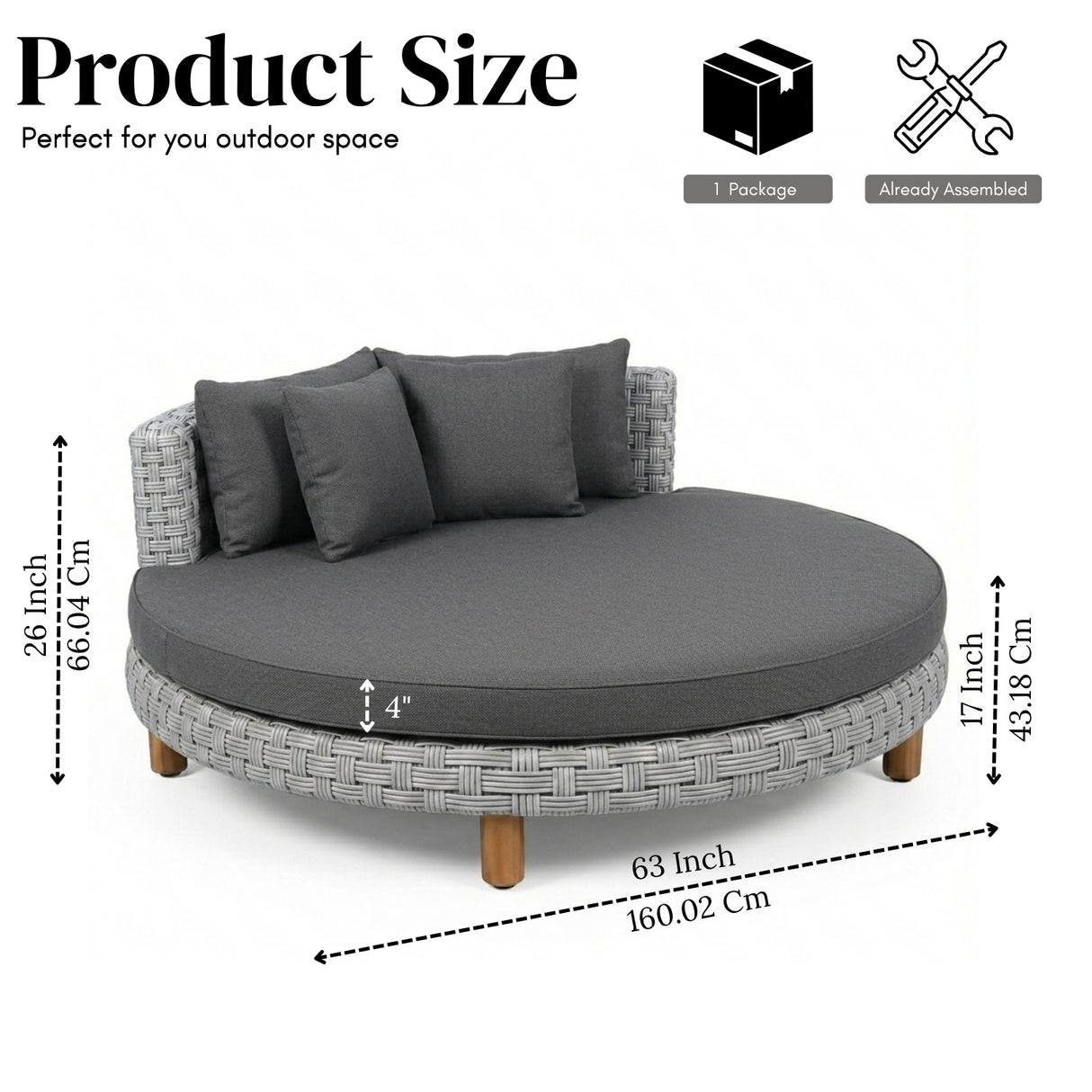 Outdoor All-Weather Rattan Wicker Round Daybed (Silver Grey & Dark Grey)