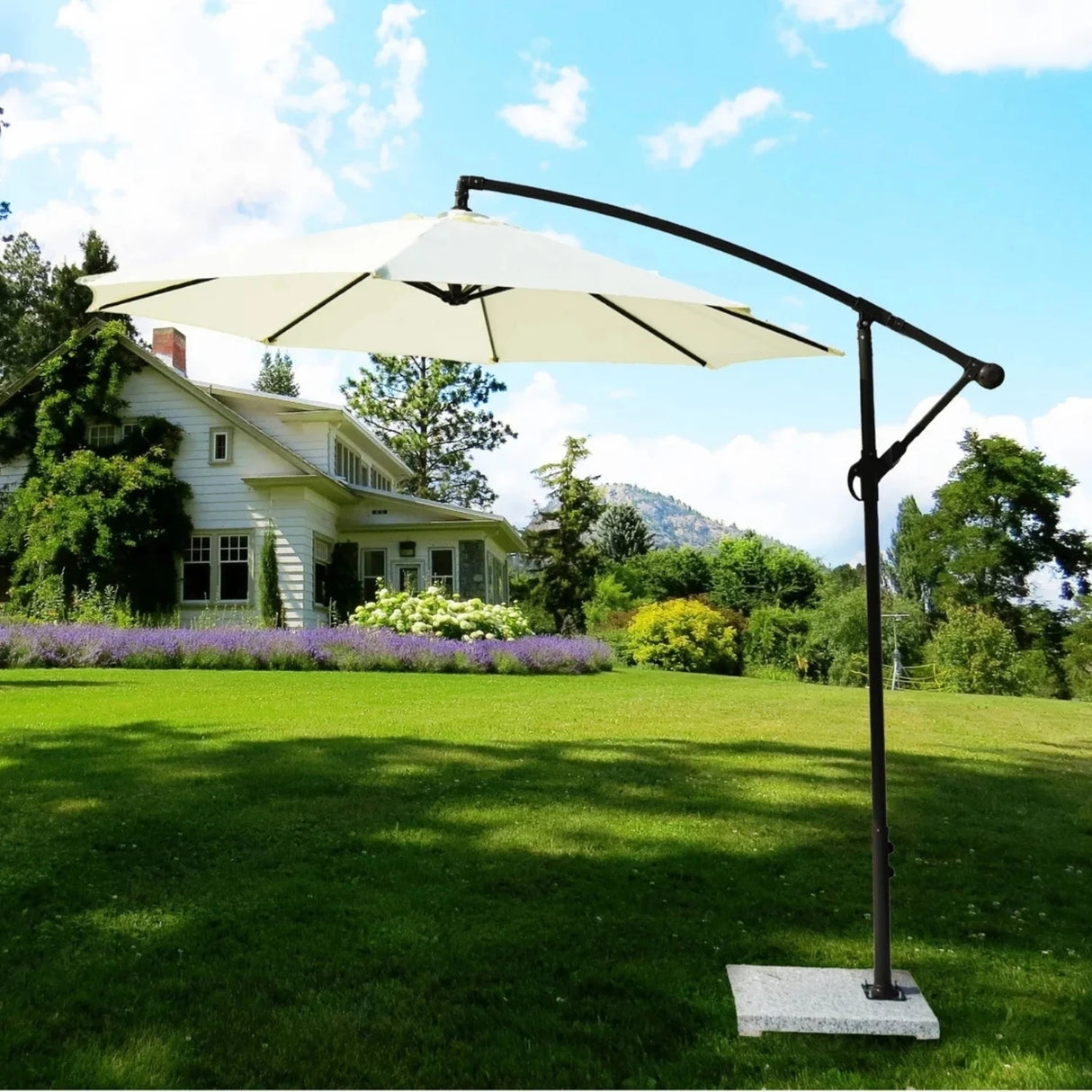 9 Ft Outdoor Offset Cantilever Patio Umbrella with Marble Base