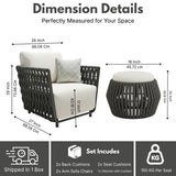 Outdoor Rope 3-Piece Patio Sofa Set (Grey & Off-White)