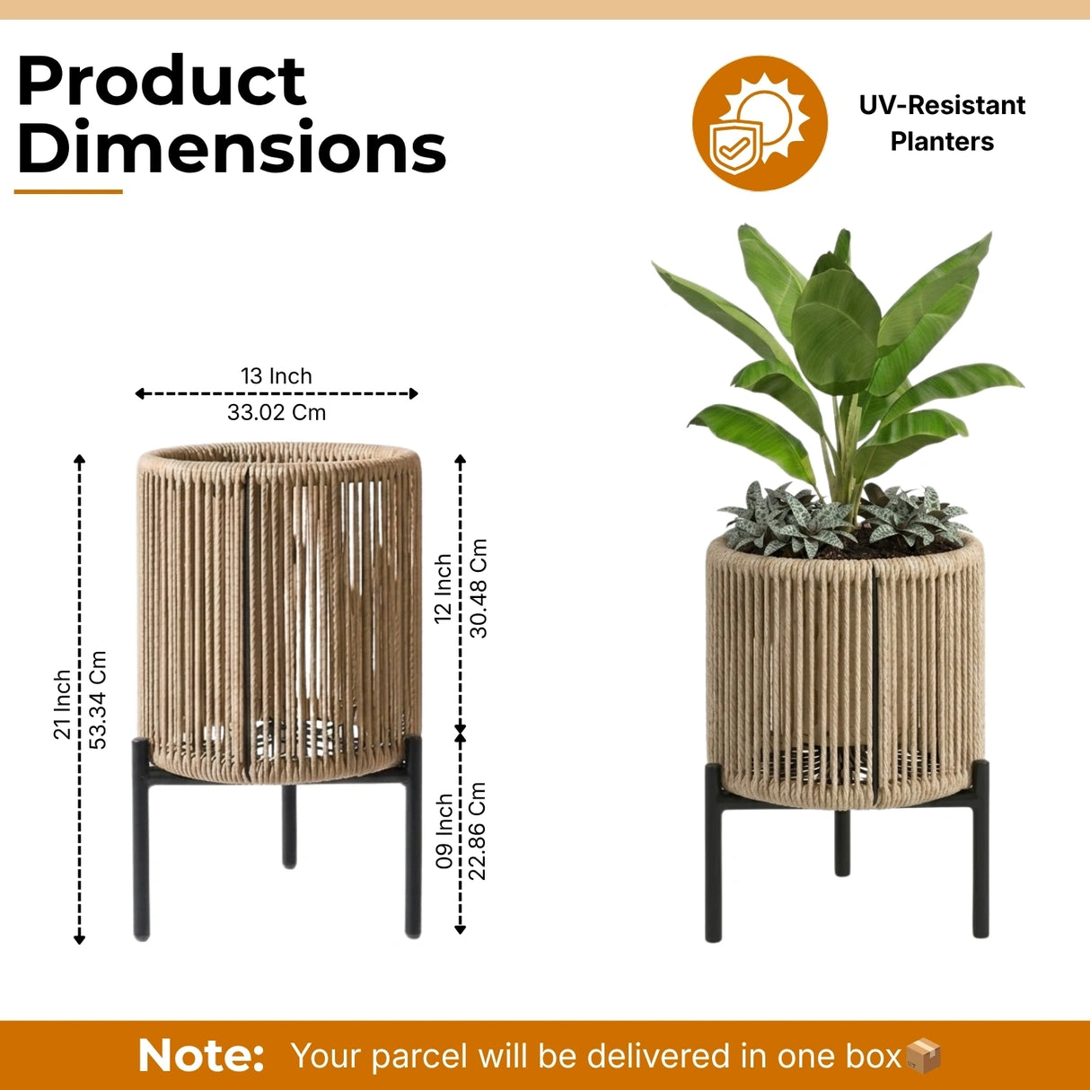 Outdoor Rope Planter with Metal Stand (Beige)