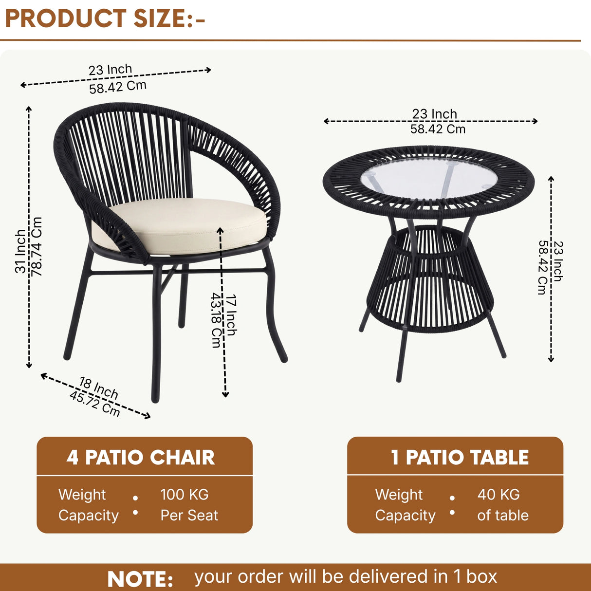 Outdoor 4-Seater Patio Rope Conversation Set (Black & Off-White)