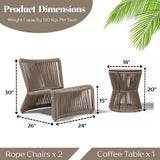 3-Piece Outdoor Beige Rope Patio Set