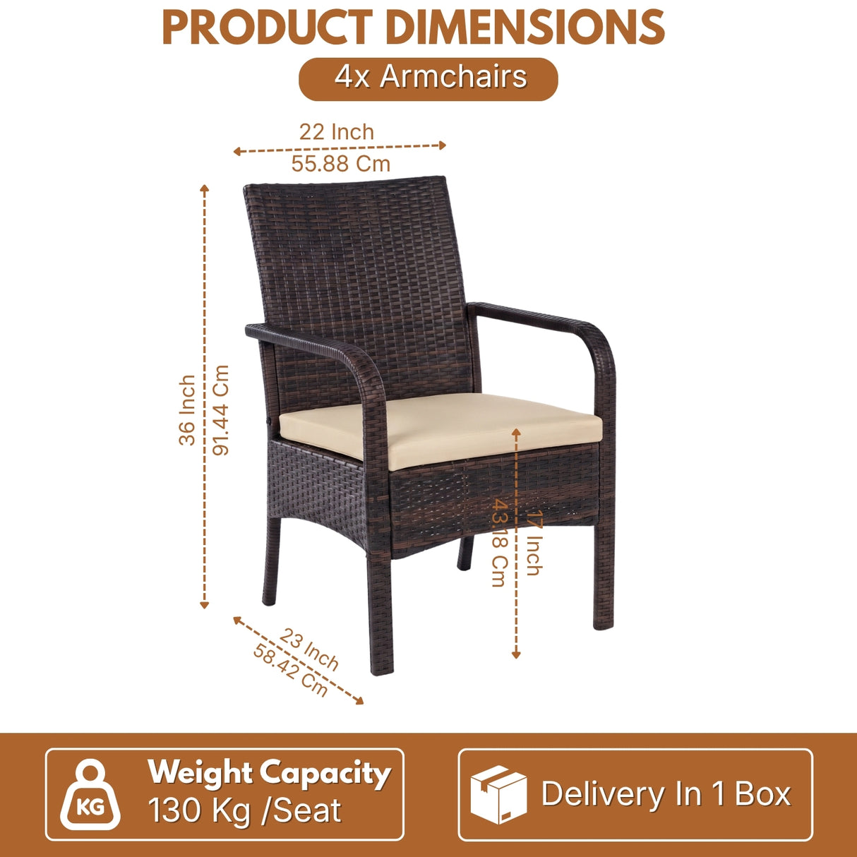 4-Piece Outdoor Rattan Wicker Patio Dining Chairs