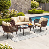Outdoor Rope 4 Seater Conversation Furniture Set (Brown & Cream)