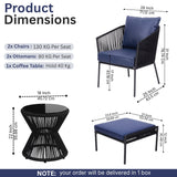 Outdoor 5 Piece Rope Patio Sofa Set (Black & Navy-Blue)