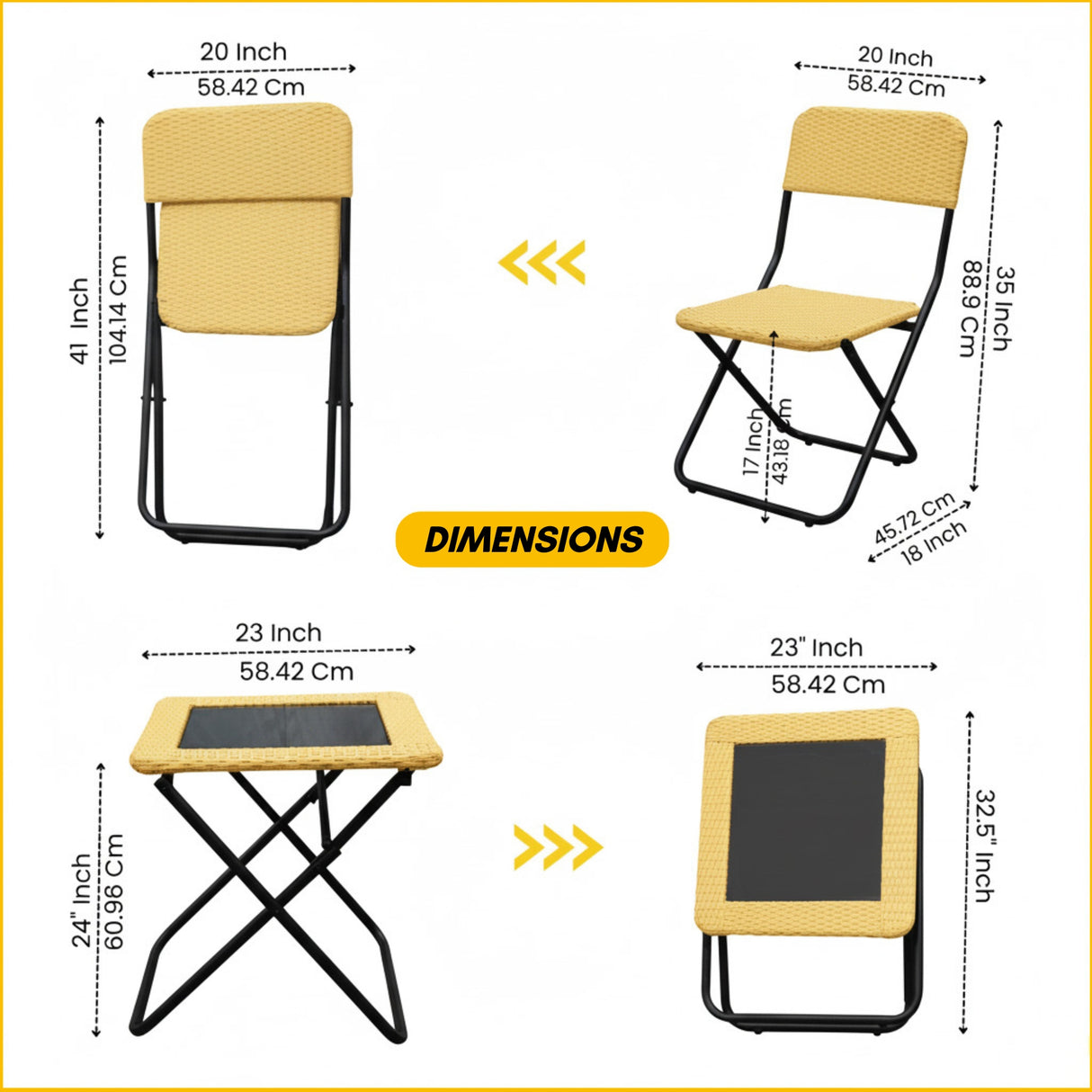 3-Piece Outdoor Wicker Folding Patio Set (Beige)