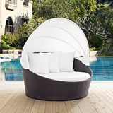 Outdoor Rattan Wicker Patio Daybed with Retractable Canopy