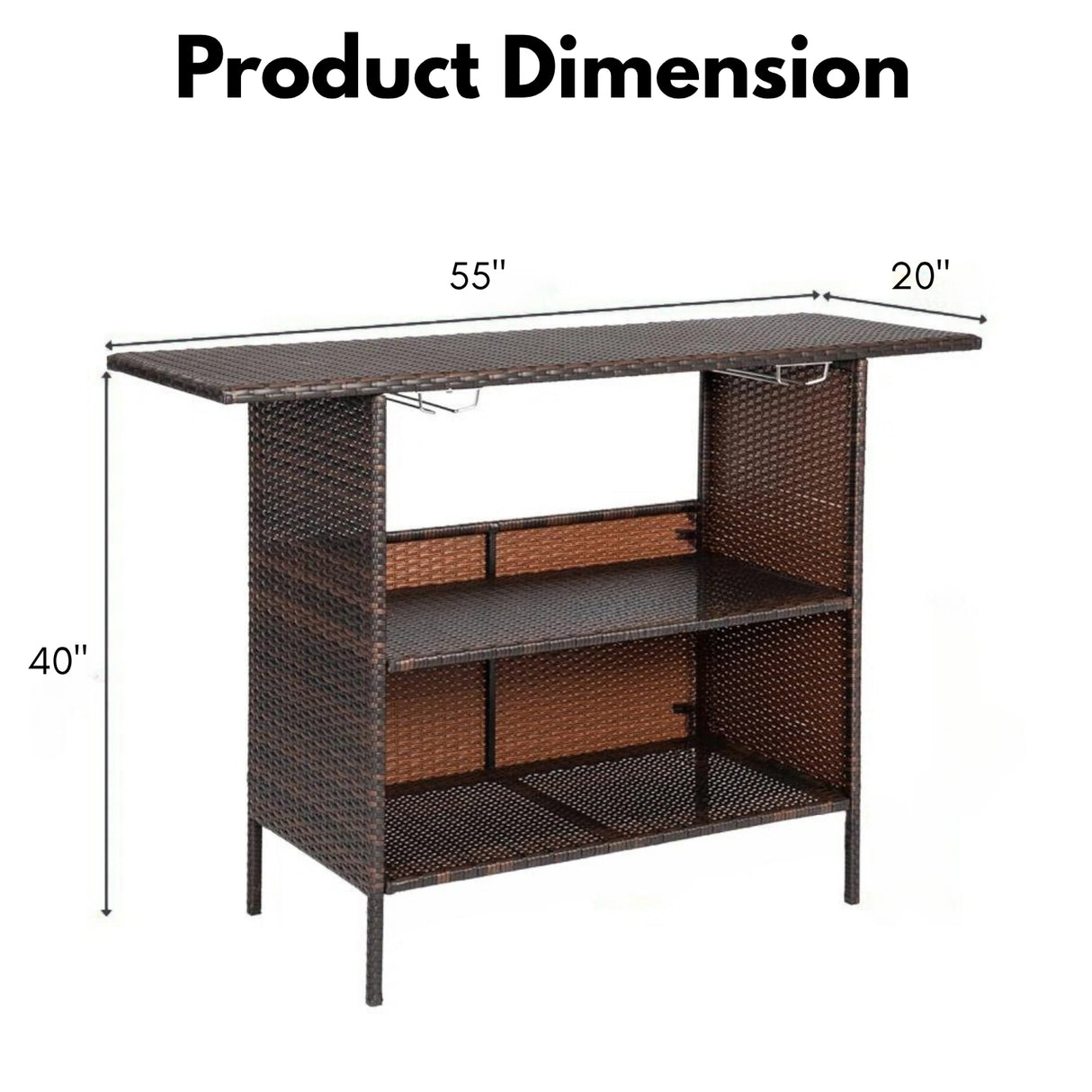 Outdoor Rattan Wicker Bar Table With Storage Selves