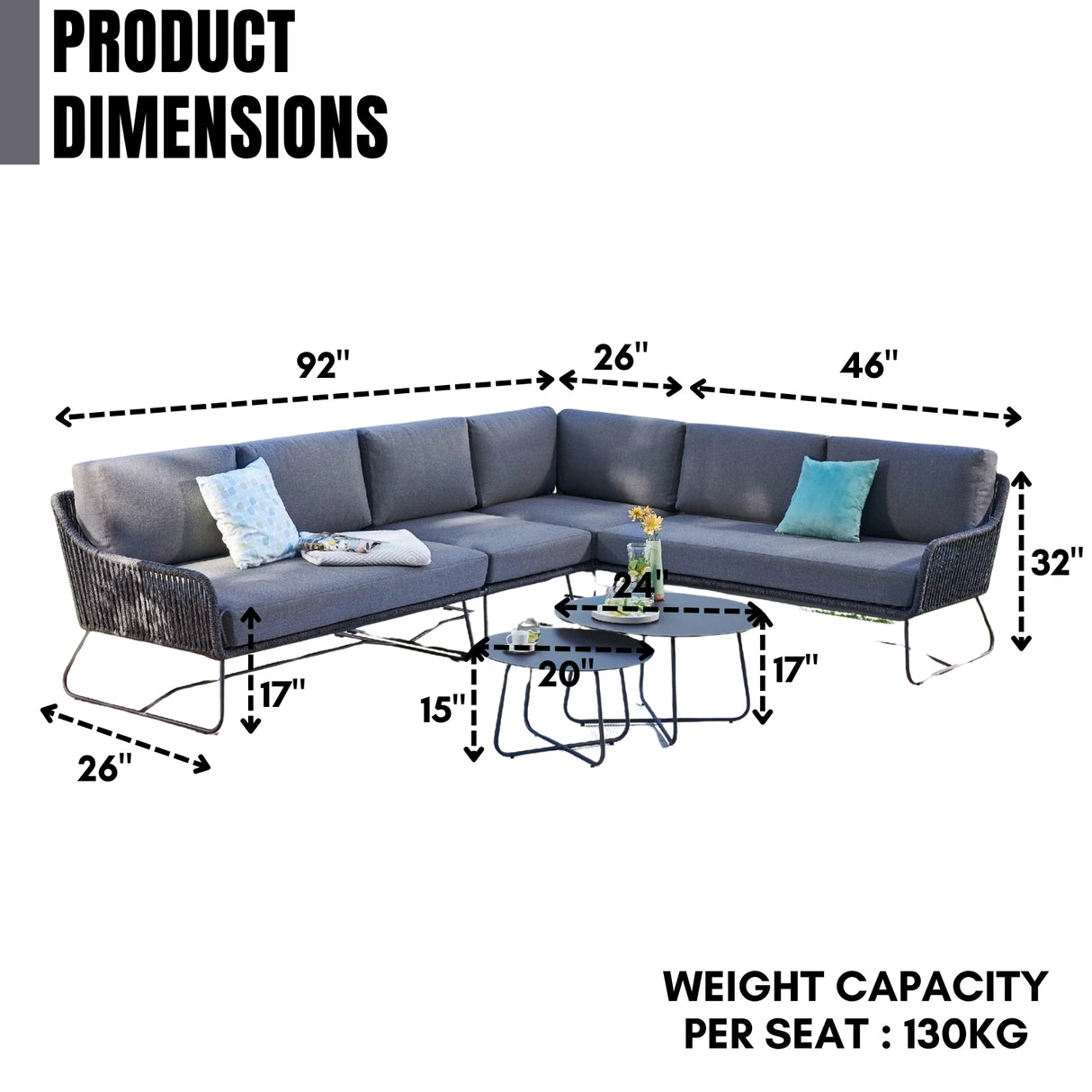 6-Seater L-Shape Outdoor Rope Sofa Set