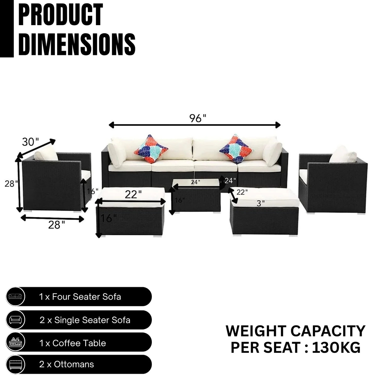 6-Piece Outdoor Conversation Set (Black/Off-White)