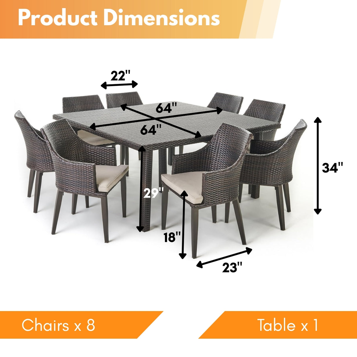 9-Piece Outdoor Rattan Wicker Square Dining Set