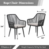 2-Piece Outdoor Rope Patio Dining Chairs