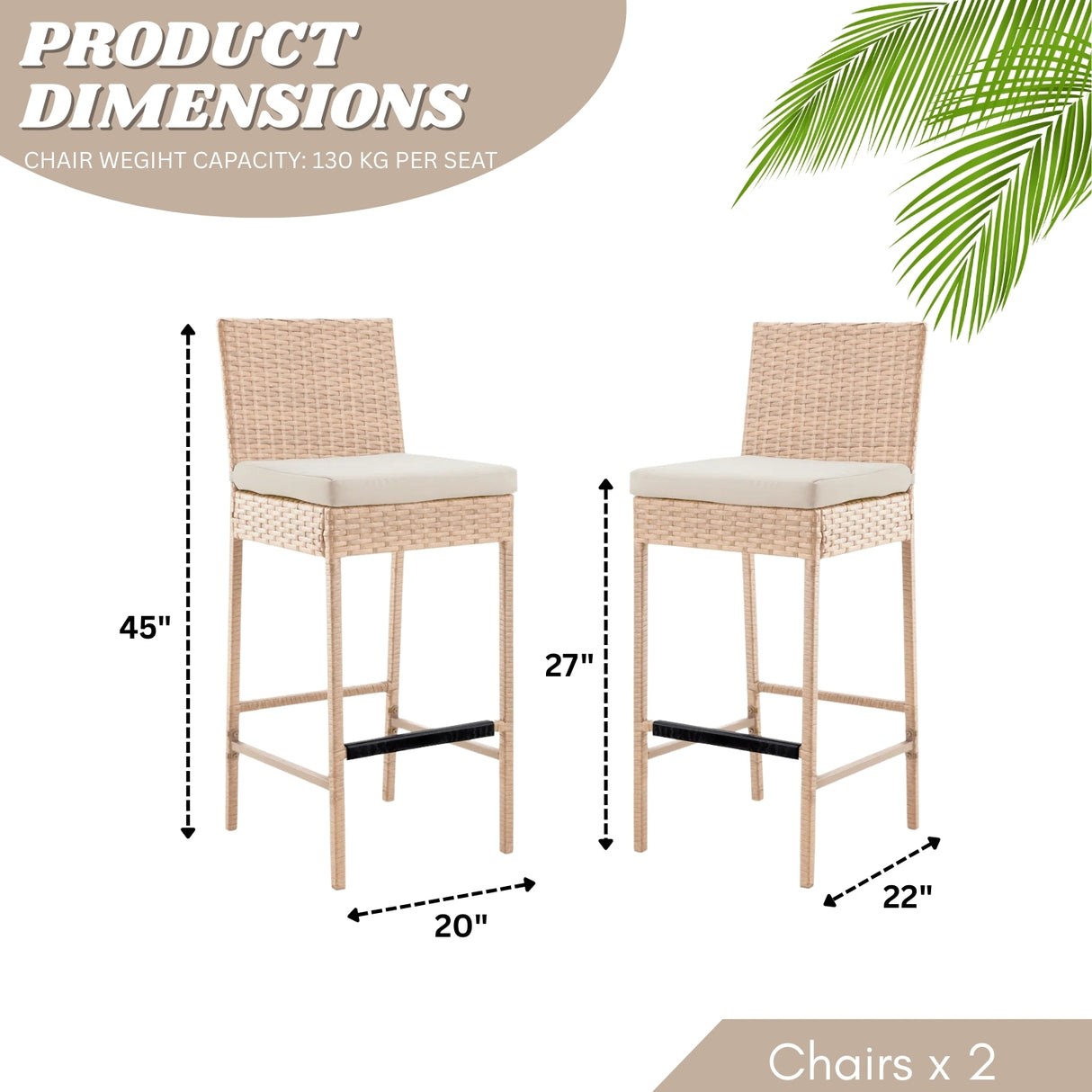 Outdoor Rattan Wicker Bar Chairs Set of 2