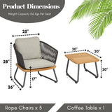 4 Piece Garden Outdoor Rope Patio Set With Wooden Top Table