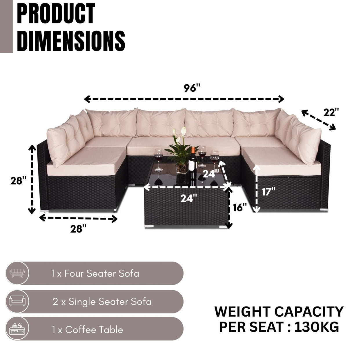 6-Seater Outdoor Garden Conversation Sofa Set (Dark Brown & Cream)