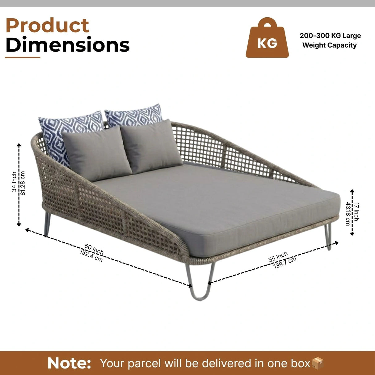 Outdoor Rope Patio Furniture Daybed (Grey)