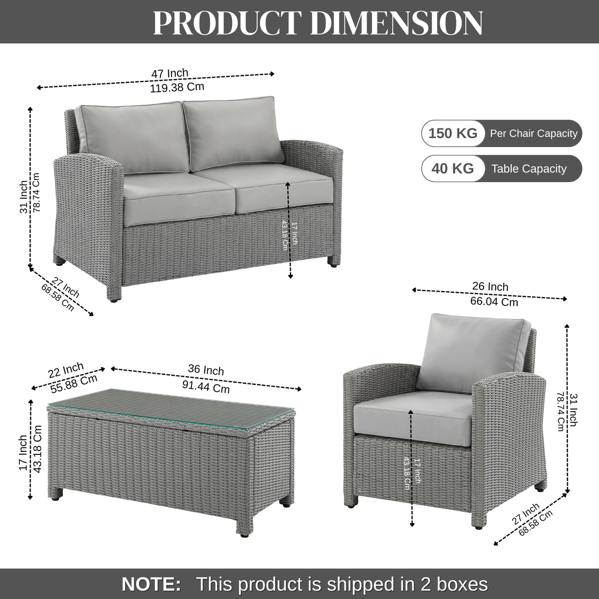 4 Pieces Patio Furniture Set, Outdoor Sectional Sofa