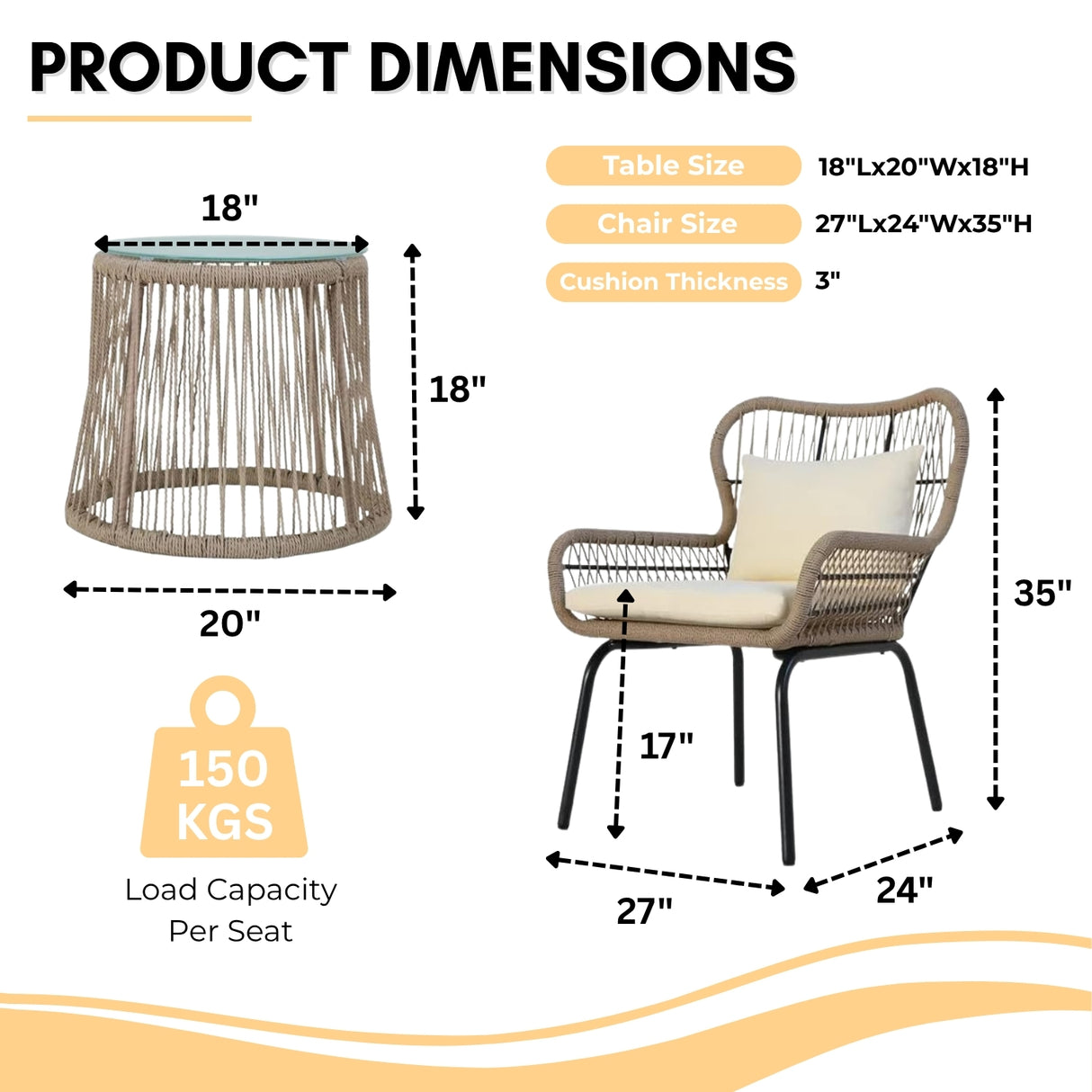 Outdoor Patio Garden 3 Piece All Weather Resistant Furniture Set