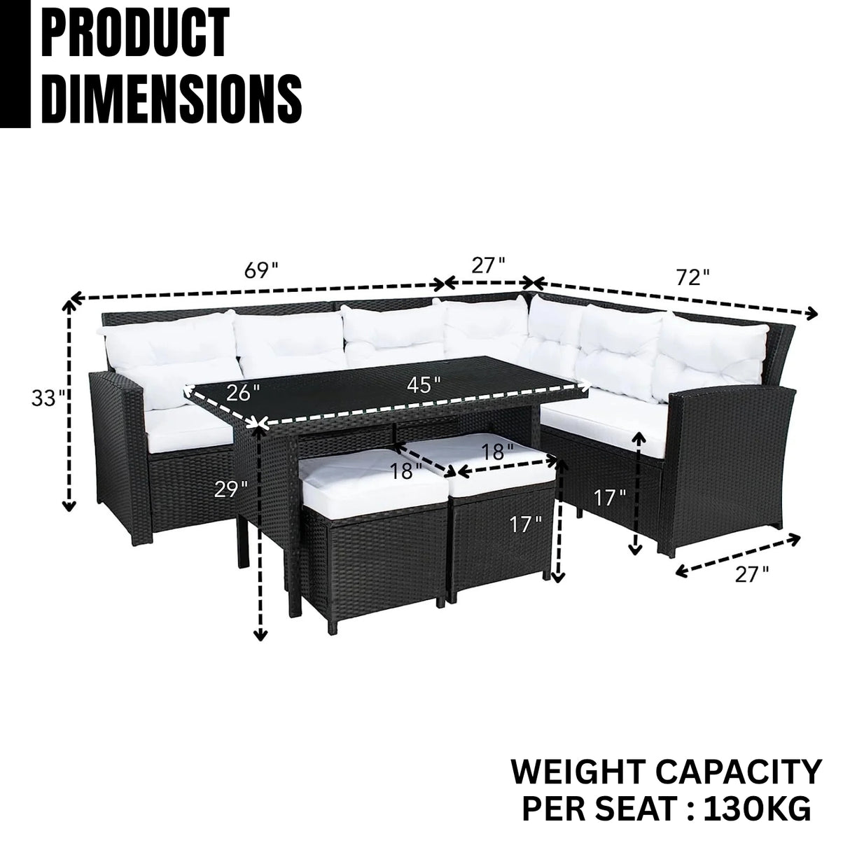 5-Piece Wicker Patio Conversation Set (Black/White)