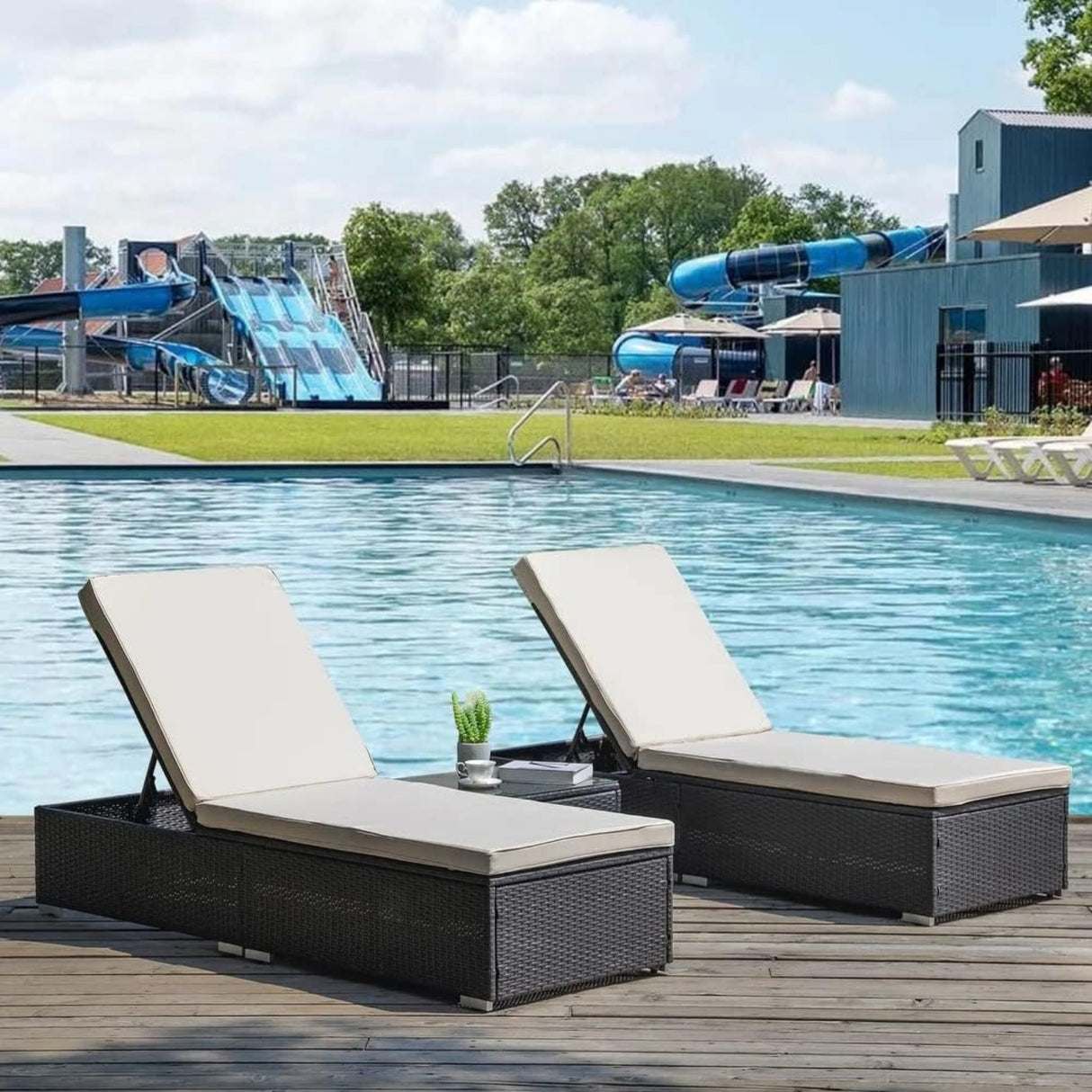 Outdoor Wicker Lounge Chairs Set of 2 With Side Table