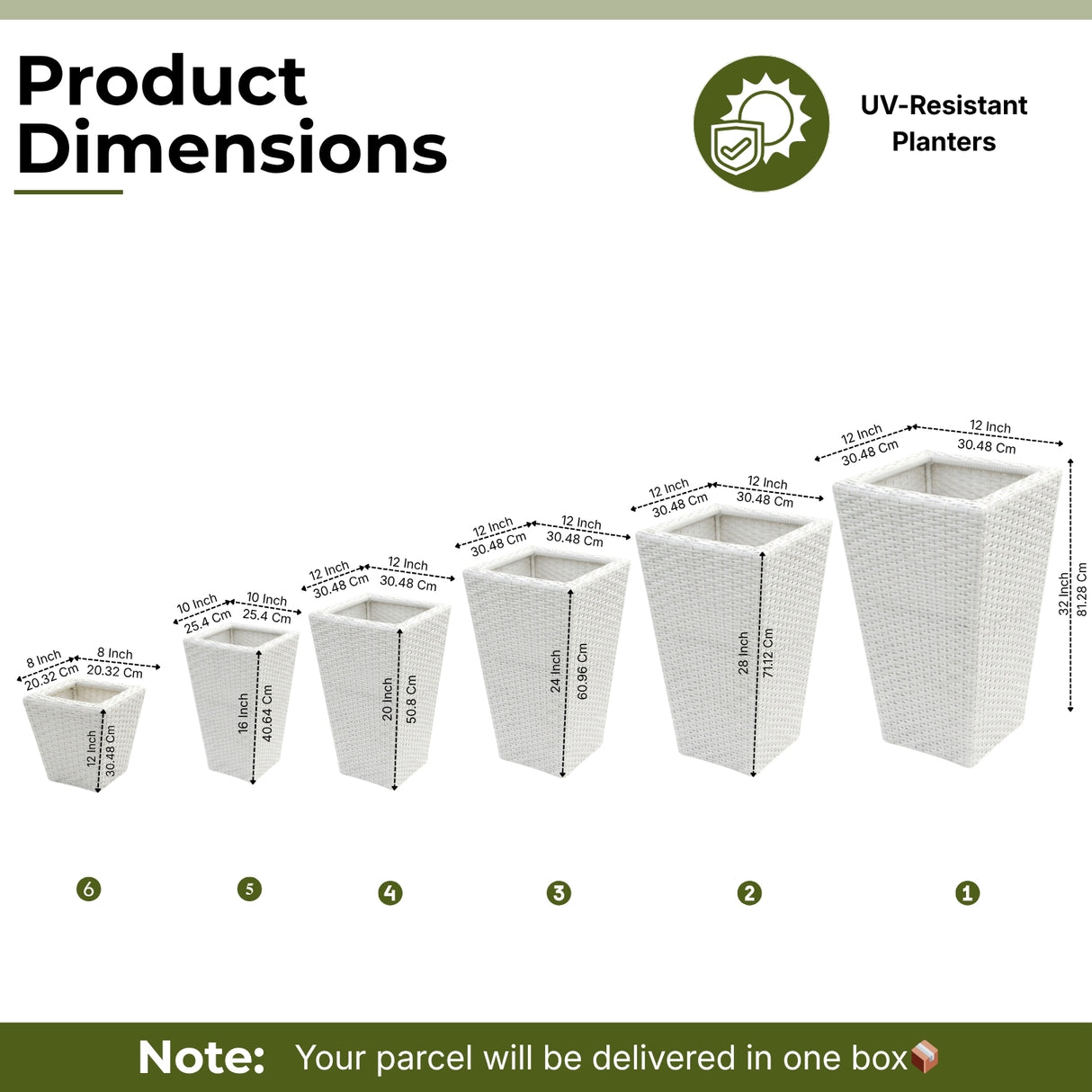 Tall Tapered Set of 6  Outdoor Wicker Planter (White)