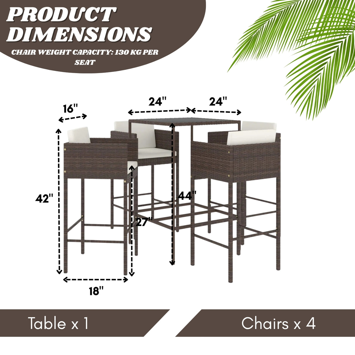 5-Piece Outdoor Rattan Wicker Bar Set